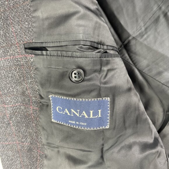 Canali Blazer Mens 52R Black / Red Plaid Check Wool Harry Rosen Italy Made - Picture 13 of 16